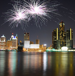 Fireworks above the city, New Year's Eve